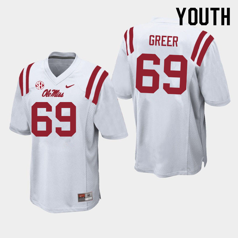 Youth #69 Jack Greer Ole Miss Rebels College Football Jerseys Sale-White - Click Image to Close